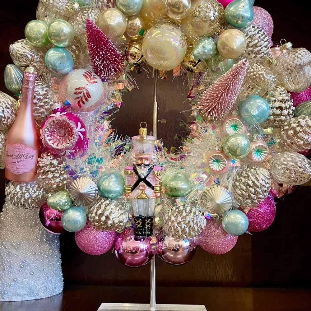 Festive Holiday Wreath with Nutcracker and Ornaments